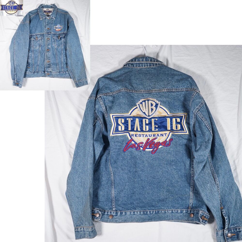 Vintage Warner Bros. Big Logo Denim Jacket Embroidered Blue Men's Large